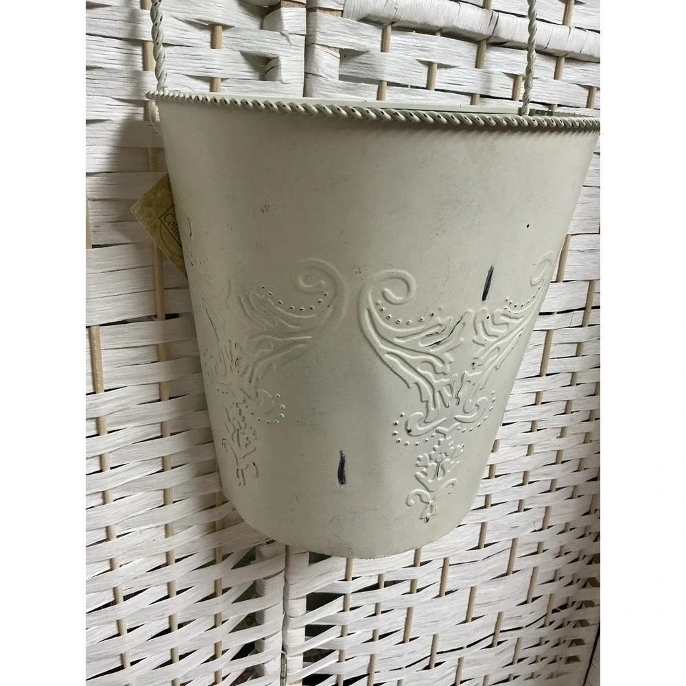 Antique White Farmhouse Shabby Chic‎ Embossed Metal Wall Bucket